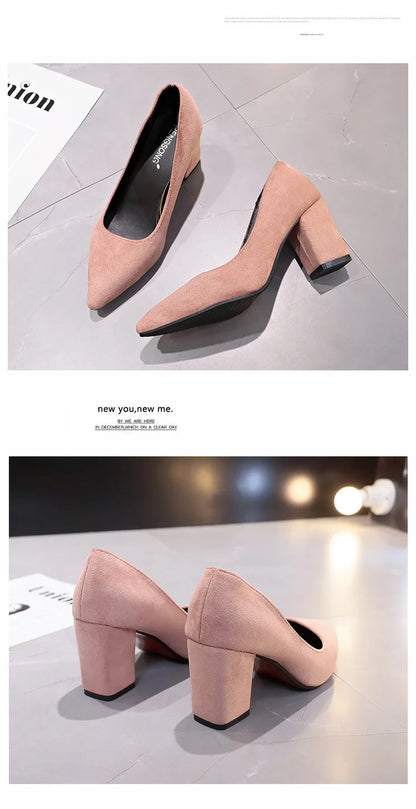 High Heels Women's 2022 New Women's Shoes Pointed Toe Shallow Mouth Shoes Women's Thick Heel Fashion Shoes Women's Large Size 43