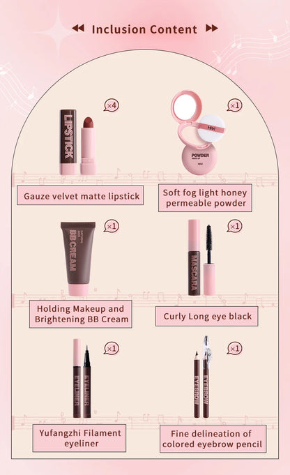 Women's Christmas makeup set, 9 lipsticks & powder press &BB cream & eyebrow pencil & mascara & eyeliner set,for women and girls