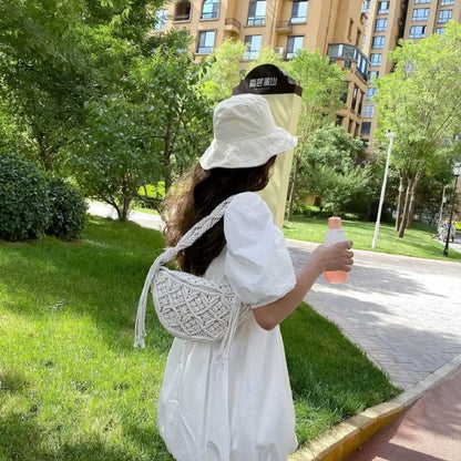 Women's Summer Beach Knitted Bag Bohemia Fanny Pack Fashion Ethnic Style Crochet Waist Bag Shoulder Bag Woven Outdoor Tote 2024