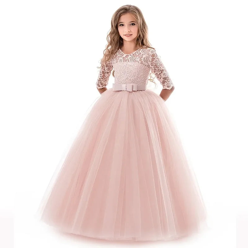 Girl's Dress Long dresses for girls aged 4-12 baby birthday dress Girls' beauty pageant dress Elegant wedding flower girl dress