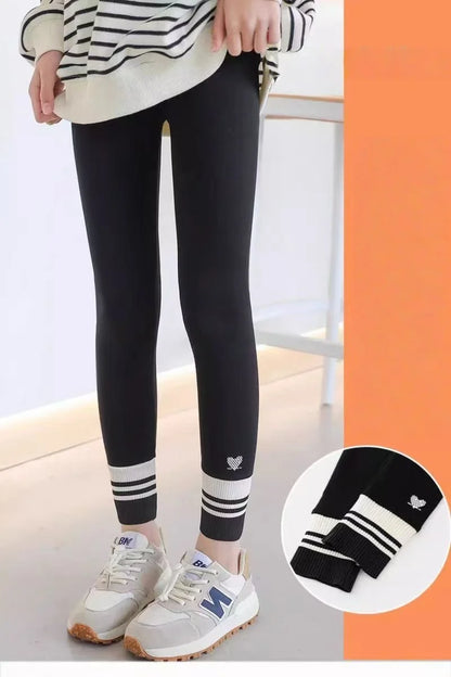 Girls Leggings Spring Autumn Casual Outerwear Pants 3-10Y Heart Pattern Ribbed Cuffs Kids Stretchy Tights Fashion Girls Bottoms