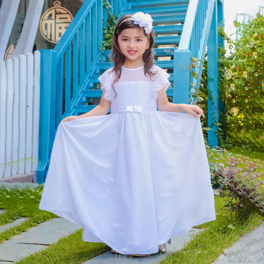 2025 Summer Wedding Flower Girl Dress For 4-13Years Kids Chiffon Elegant Princess Dress Children Birthday Party Evening Costume