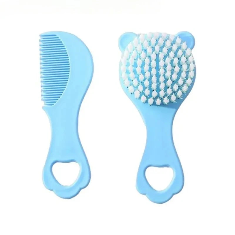 Baby Hair Brush and Comb Set for Newborns Gentle Detangling Soft Bristles Cradle Cap Care Cartoon Bear Design Kids Travel