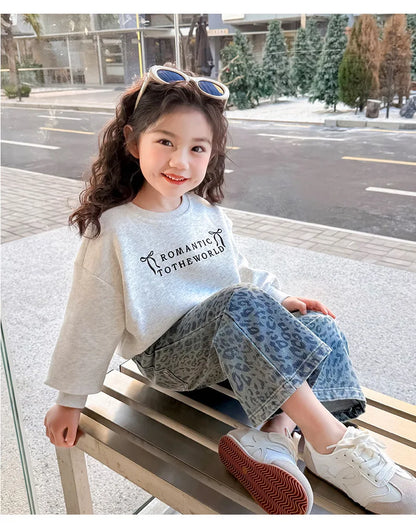 Girls' Pants 2025 New Children's Spring Clothing Spring and Autumn Fashionable Jeans Baby Girl Leopard Print Wide-leg Pants