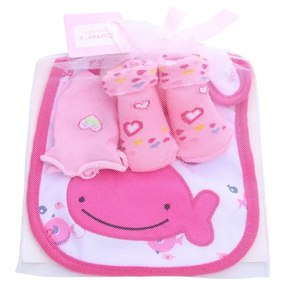 1 bag Baby Cotton Bibs Towel Socks Sets Newborn Kids Burp Cloths+Socks +Anti-scratch Gloves Boys Girls Christmas Birthday Gift