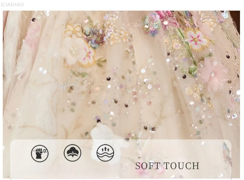 Elegant Girls Party Dress with Flowers for Girl Wedding Children Pageant Gown Dresses Little Host Piano Recital Flower Eids