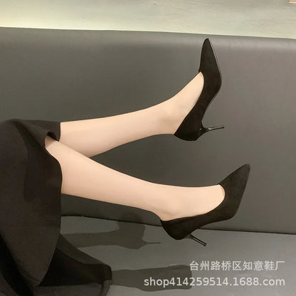 Women's Shoes Concise Flock High Heels Women Pumps Pointed Toe Classic Red Gray Ladies Wedding Shoes Office Big Size 34-43