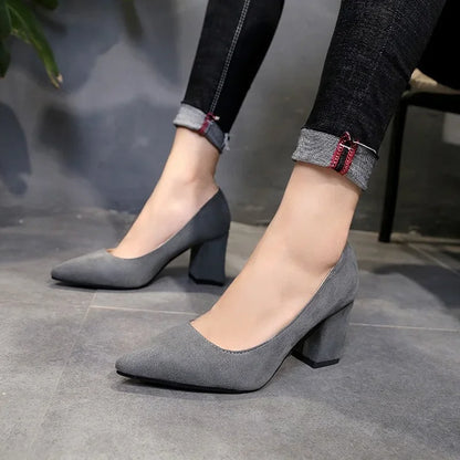 High Heels Women's 2022 New Women's Shoes Pointed Toe Shallow Mouth Shoes Women's Thick Heel Fashion Shoes Women's Large Size 43