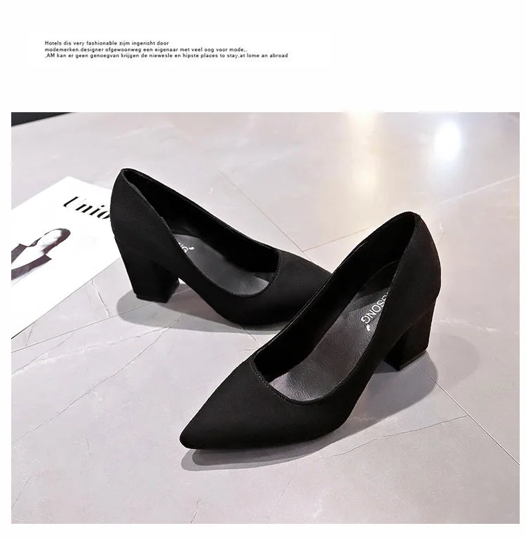 High Heels Women's 2022 New Women's Shoes Pointed Toe Shallow Mouth Shoes Women's Thick Heel Fashion Shoes Women's Large Size 43