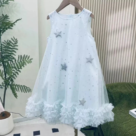 Teen Girl Clothes 2025 New White Summer Girls Princess Dress with Wings Kids Party Gown Flower Girl Birthday Outfit Vestido