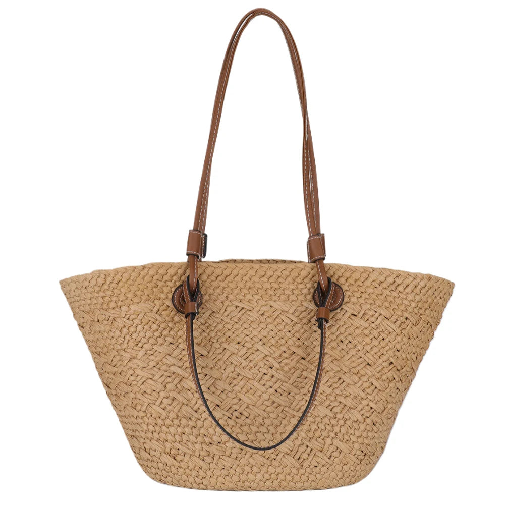 Women Woven Tote Bag Fashion Shoulder Bag Summer Beach Bags Trendy Braided Bag Simple Woven Handbag for Outdoor Travel