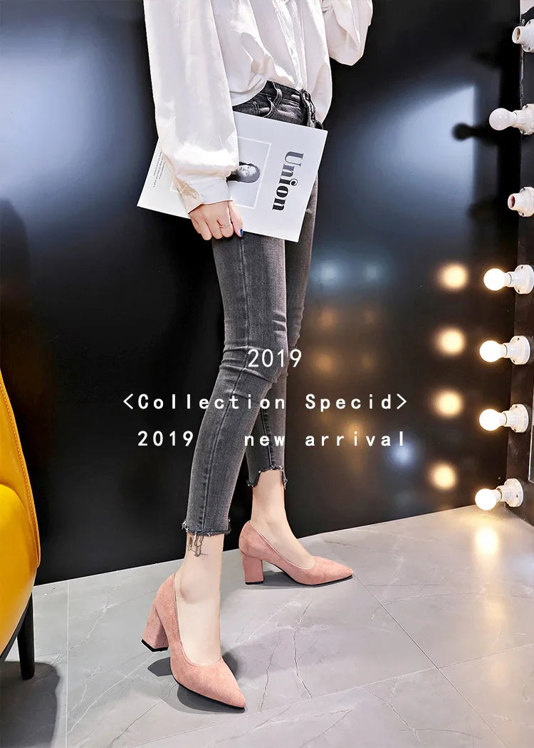 High Heels Women's 2022 New Women's Shoes Pointed Toe Shallow Mouth Shoes Women's Thick Heel Fashion Shoes Women's Large Size 43