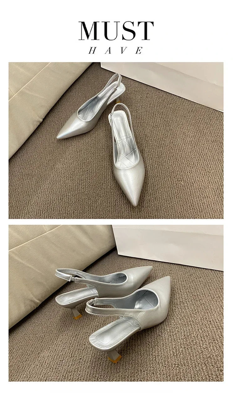 Fashion Female Shoes 2025 New Women's Pumps Solid Color Simple Mid Heel Shoes Sexy Pointed Toe Slingback Elegant Dress Shoes