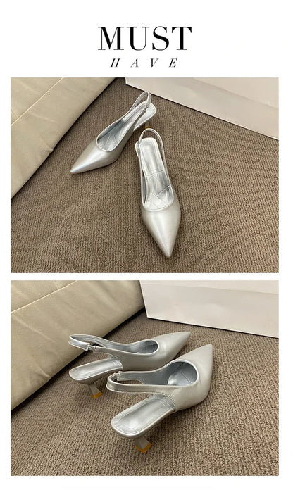 Fashion Female Shoes 2025 New Women's Pumps Solid Color Simple Mid Heel Shoes Sexy Pointed Toe Slingback Elegant Dress Shoes
