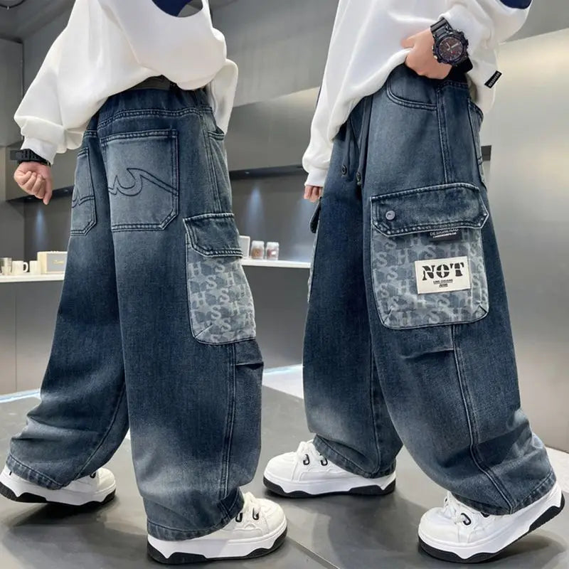 Boys Jeans For Children's Pants Kids New Clothing Trousers Loose Spring/Autumn Clothes Teenager Casual Jeans 4-14Y