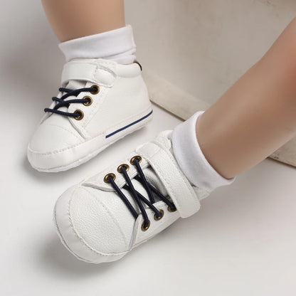 Baby Shoes Boys High Top Sneakers PU Leather Soft Sole Infant Kids Walker Crib Shoe