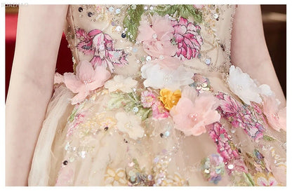 Elegant Girls Party Dress with Flowers for Girl Wedding Children Pageant Gown Dresses Little Host Piano Recital Flower Eids