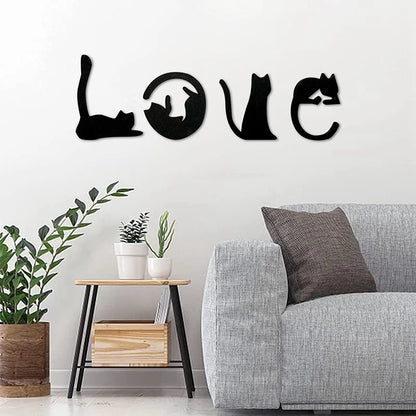 Black Cat Wall Decor, Love Themed Cat Wall Art For Living Room, Bedroom, Kitchen, Wooden Cat Home Decorations For Cat Lovers