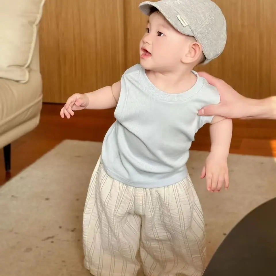 Boys' Summer Lightweight Set: Sleeveless T-Shirt and Mosquito-Resistant Pants, New Arrival with Vest and Casual Pants.