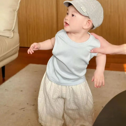 Boys' Summer Lightweight Set: Sleeveless T-Shirt and Mosquito-Resistant Pants, New Arrival with Vest and Casual Pants.