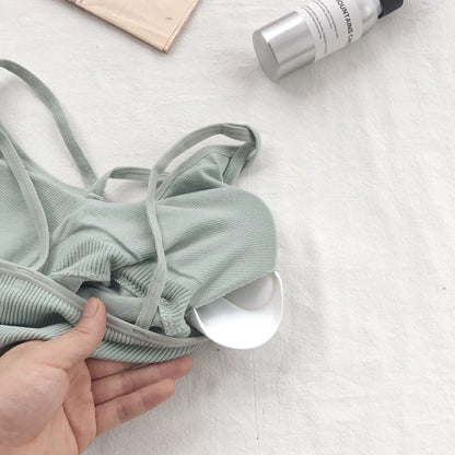 Women's Underwear Seamless Body-fitting Vest Wrapped Detachable Chest Pad Cut Top Elastic Sexy Cross Open Back V-neck Vest Bra