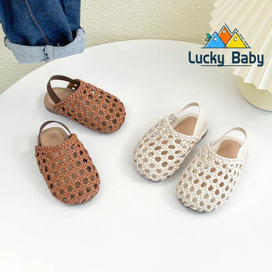 Baby Girls Shoes Braided Sandals for Girls Kids Fashion Hollow Out Leather Shoe Soft Sole Retro Princess Slippers Beach Shoes