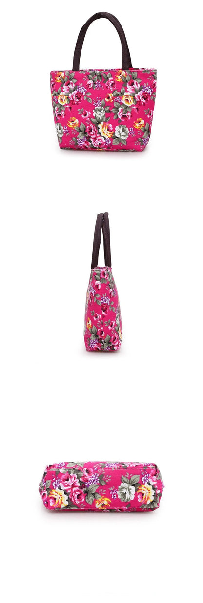 Women's Handbag Rose Print Fashion Casual Canvas Bag For Ladies Spring and Autumn 2024 New Travel Portable Bag