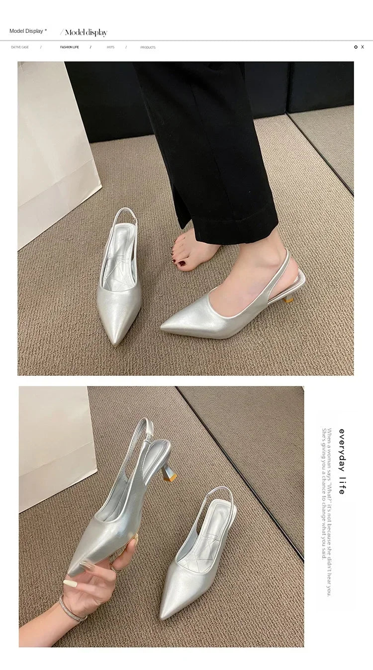 Fashion Female Shoes 2025 New Women's Pumps Solid Color Simple Mid Heel Shoes Sexy Pointed Toe Slingback Elegant Dress Shoes