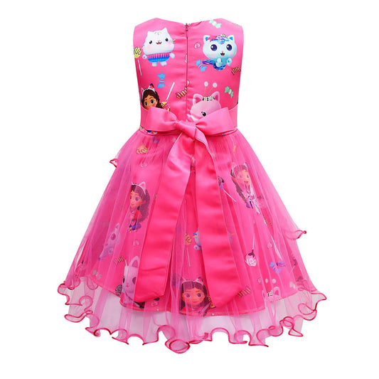 Girl Dresses Gabby Cats Baby Party Kids Gabby's Doll House Clothes Cosplay Costume Children Sleeveless Dress + Headband Crown