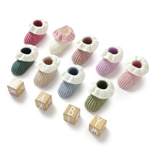 Newborn Baby Shoes Knitted Infant Boy Girl Footwear 0-18M Fashion Patchwork Ruffles Children Bed Walk Boots Warm Shallow Autumn