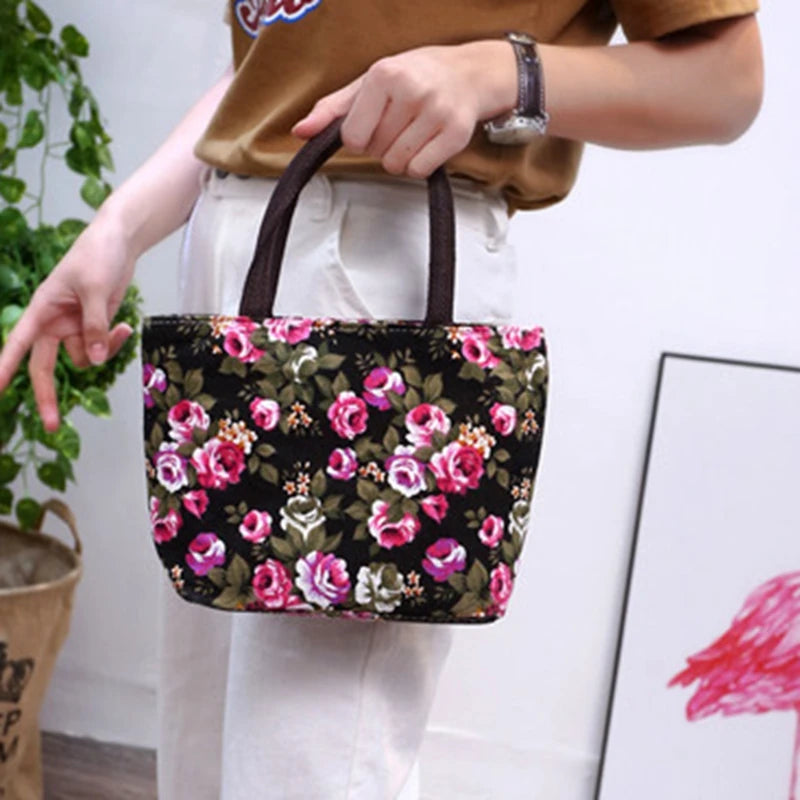 Women's Handbag Rose Print Fashion Casual Canvas Bag For Ladies Spring and Autumn 2024 New Travel Portable Bag