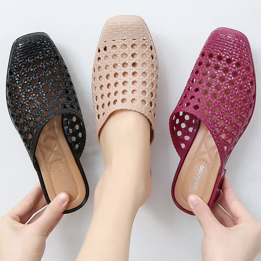 Women Summer Shoes  Offer Casual Slip-on Square Toe Medium Heel Slippers Sandals Woman Beach Shoes Zapatos De Mujer