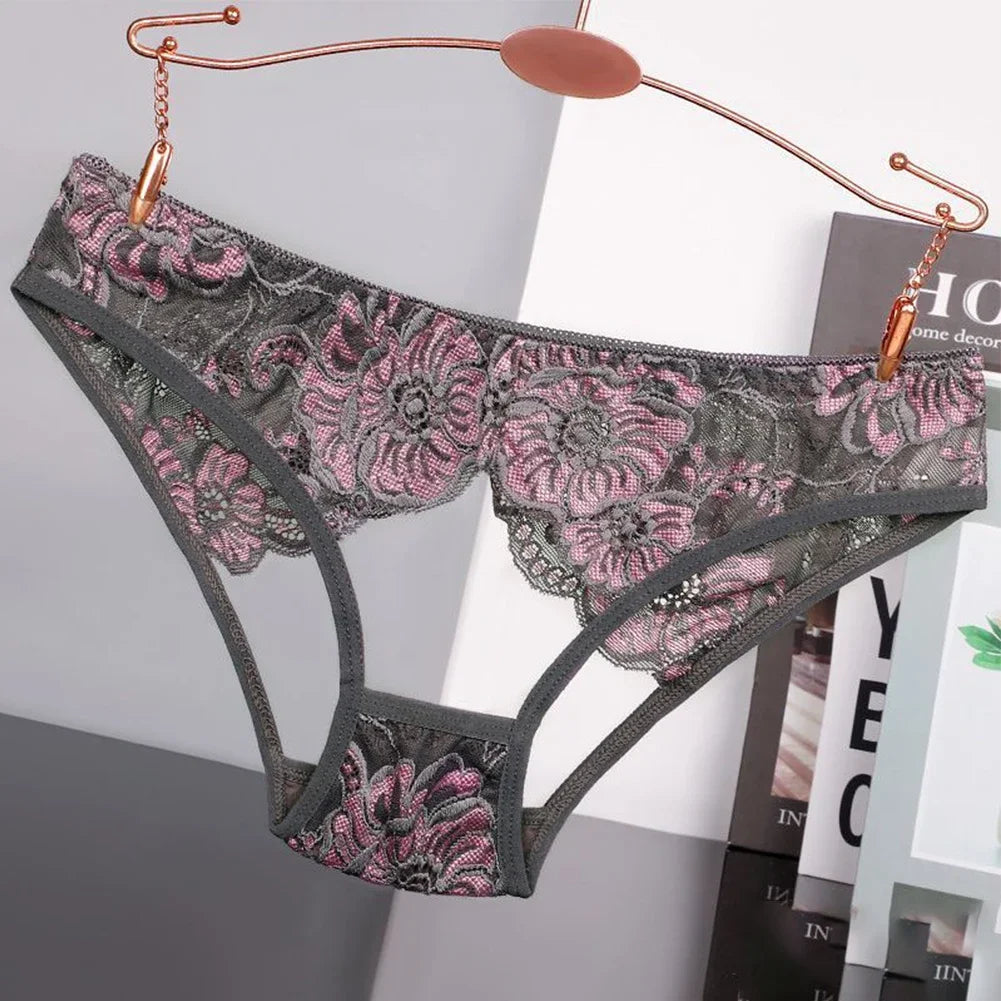 Women's Briefs Low Waist Hollow Lace French Knickers Panties Lingerie Briefs Mesh Sheer Thongs Underwear Female