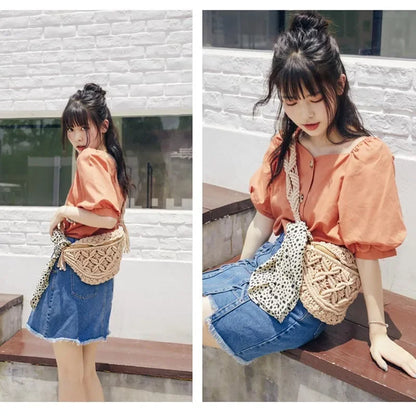 Women's Summer Beach Knitted Bag Bohemia Fanny Pack Fashion Ethnic Style Crochet Waist Bag Shoulder Bag Woven Outdoor Tote 2024