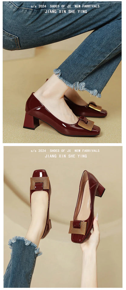 Women's Shoes 2025 New Summer Thick Heels Non Slip High Heels Women Square Head Elegant Middle Wedding Pumps High Quality