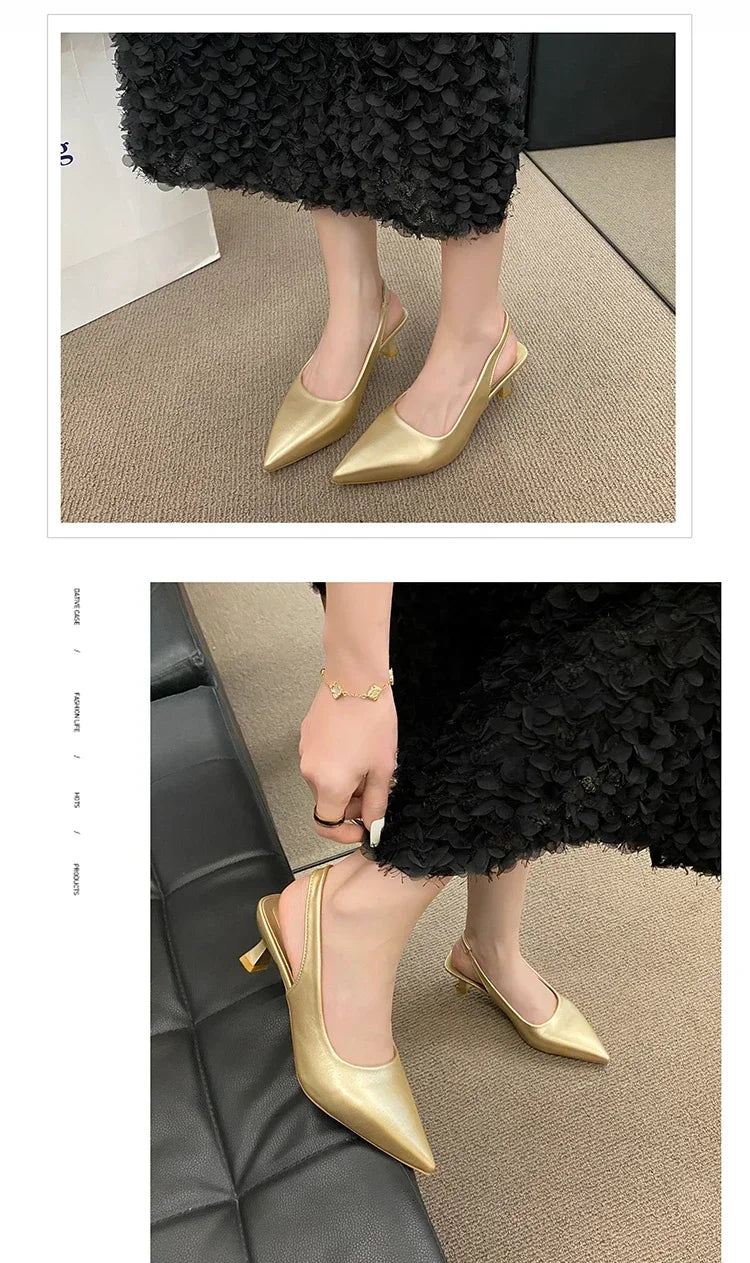 Fashion Female Shoes 2025 New Women's Pumps Solid Color Simple Mid Heel Shoes Sexy Pointed Toe Slingback Elegant Dress Shoes