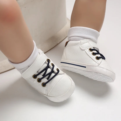 Baby Shoes Boys High Top Sneakers PU Leather Soft Sole Infant Kids Walker Crib Shoe