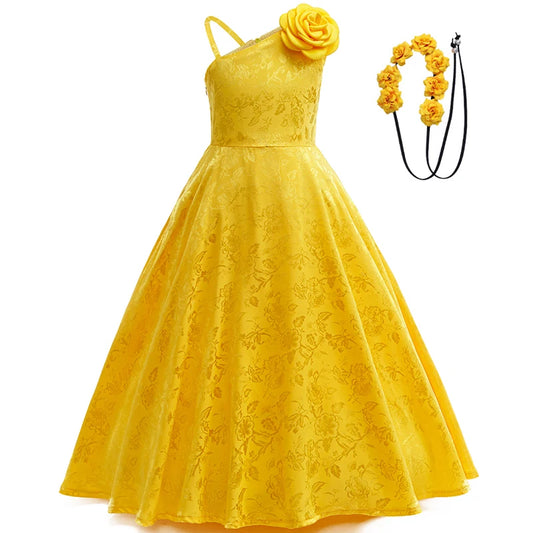Elegant girl party dress, beauty pageant yellow evening dress, carnival girl dress, special occasion children's costume