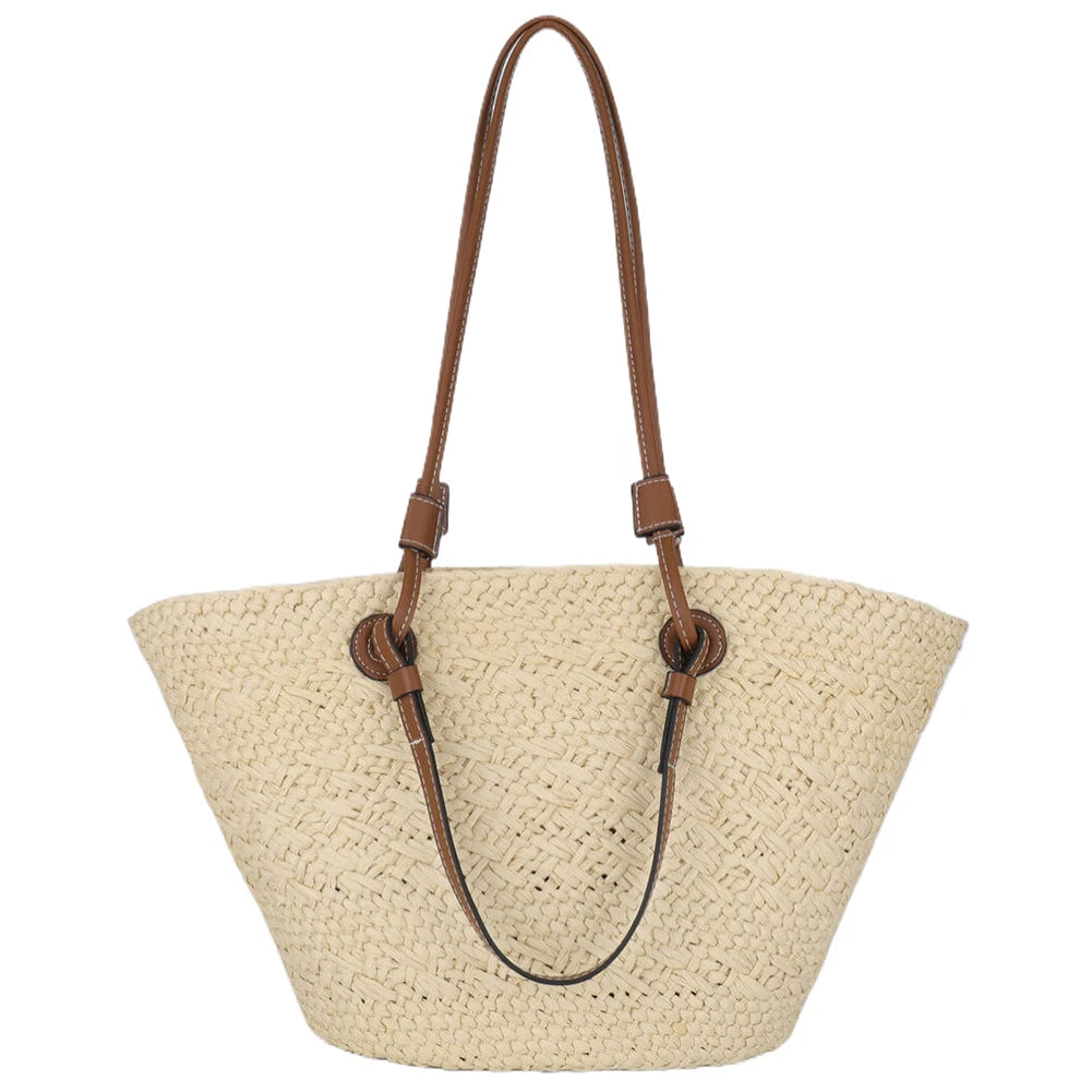 Women Woven Tote Bag Fashion Shoulder Bag Summer Beach Bags Trendy Braided Bag Simple Woven Handbag for Outdoor Travel