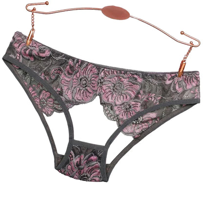 Women's Briefs Low Waist Hollow Lace French Knickers Panties Lingerie Briefs Mesh Sheer Thongs Underwear Female