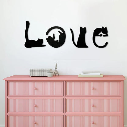 Black Cat Wall Decor, Love Themed Cat Wall Art For Living Room, Bedroom, Kitchen, Wooden Cat Home Decorations For Cat Lovers