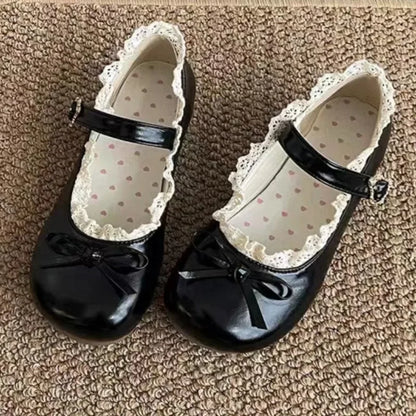 Women's Fashion Single Shoes Spring New Round Head Shallow Mouth Butterfly Knot Metal Buckle Soft Sole Non-slip Flat Shoes