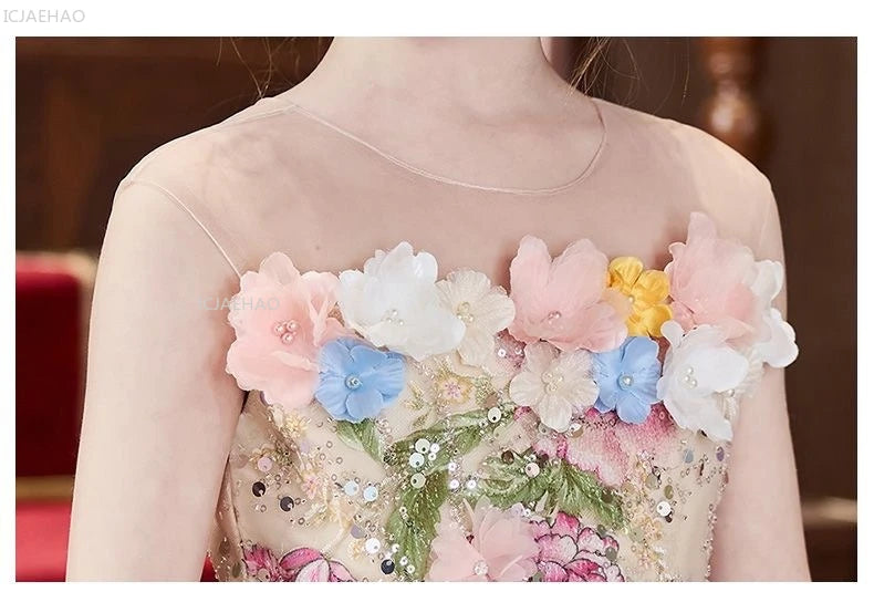 Elegant Girls Party Dress with Flowers for Girl Wedding Children Pageant Gown Dresses Little Host Piano Recital Flower Eids