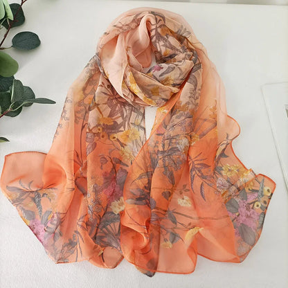 Women Elegant Chiffon Silk Scarves Fashion Versatile Flower Wraps Summer Beach Sunscreen Thin Scarf Georgette Bandana Hijab
