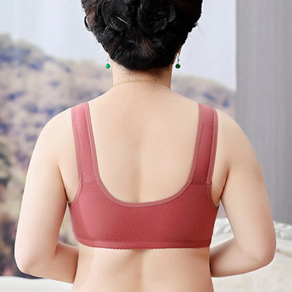 Women'S Underwear Without Steel Ring Bra Front Buckle Lace Border Printed Vest Bra Comfortable Soft Middle-Aged Elderly