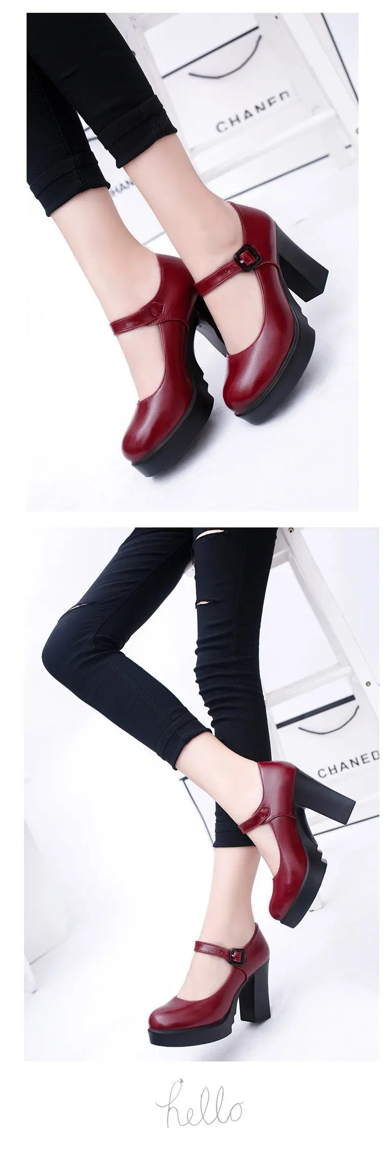 Women's shoes on Heels Women Platform Pumps Spring Summer Shallow Mouth Buckle Strap Shoes Round Toe Shoes for Women2024