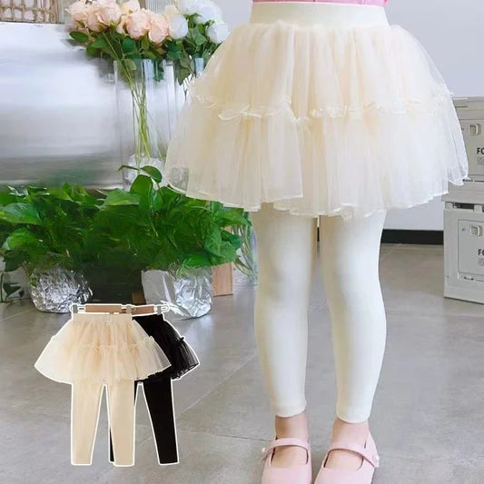 Kids'  Leggings with Mesh Skirt - Fake Two-Piece Design for Girls 2-7 Years, Comfortable & Stylish Bottoms Leggins for Kids Girl