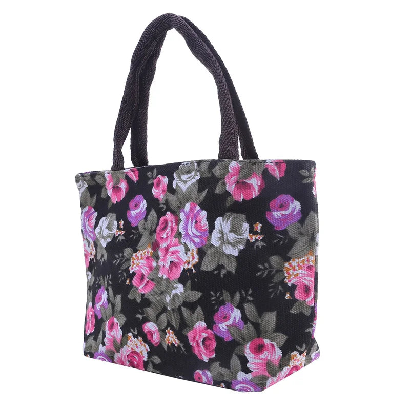 Women's Handbag Rose Print Fashion Casual Canvas Bag For Ladies Spring and Autumn 2024 New Travel Portable Bag