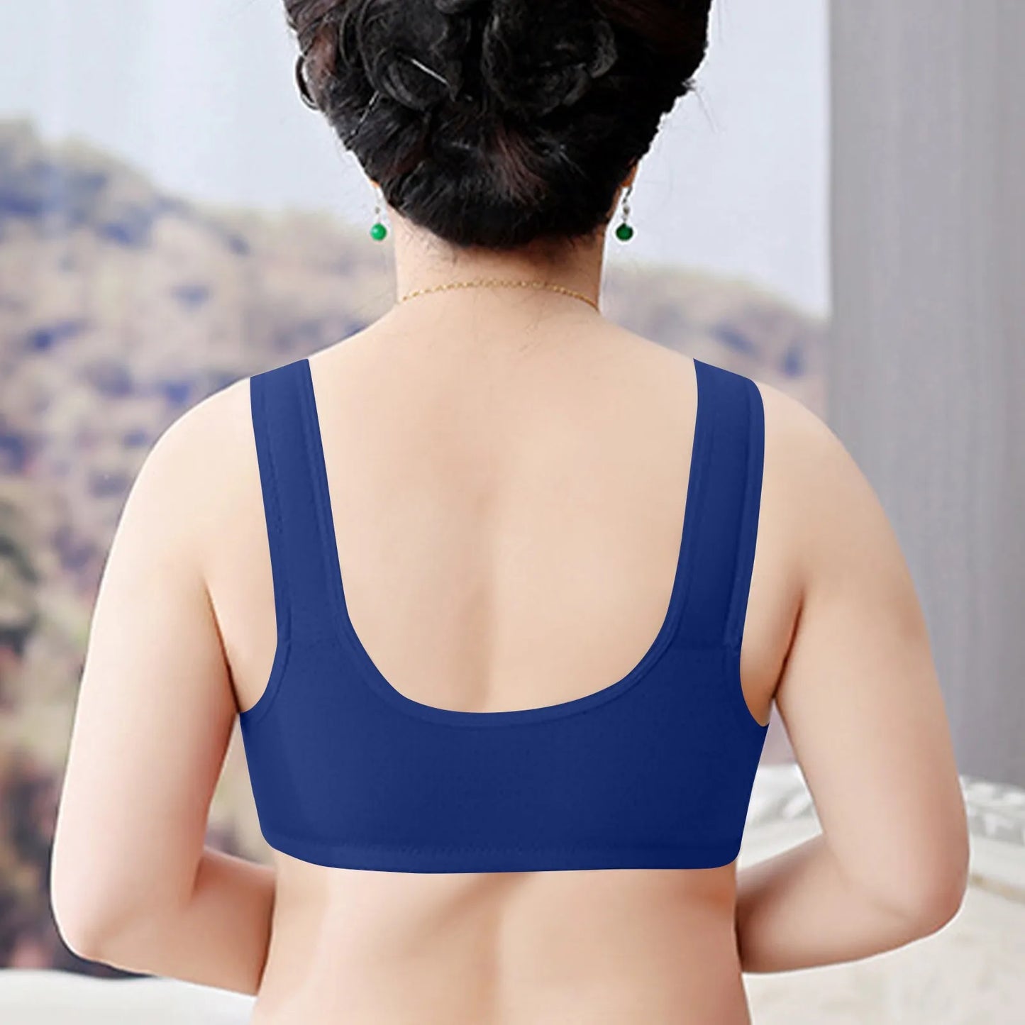 Women'S Underwear Without Steel Ring Bra Front Buckle Lace Border Printed Vest Bra Comfortable Soft Middle-Aged Elderly