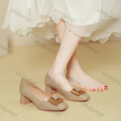 Women's Shoes 2025 New Summer Thick Heels Non Slip High Heels Women Square Head Elegant Middle Wedding Pumps High Quality